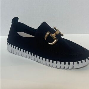 Ilse Jacobsen Black Slip-On Loafer with Gold Horsebit